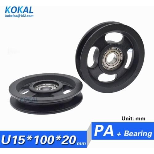 [U15100-20] 1PCS/lot DIY Fitness Equipment fitting outer diameter 100MM 6202 ball bearing Nylon PA wheel pulley 15*100mm
