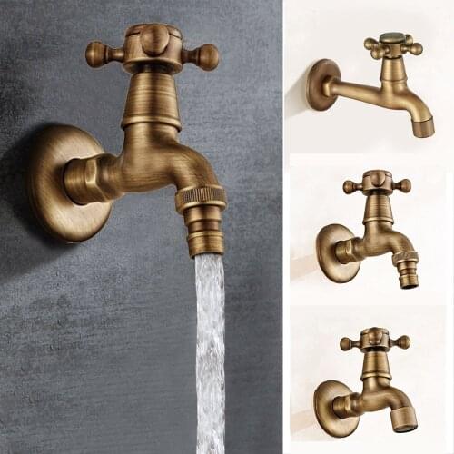 Vintage Brass Faucet Bathroom Wall Mounted Bibcock Single Cold Washing Machine Durable Small Tap Mop Pool Sink Outdoor Garden
