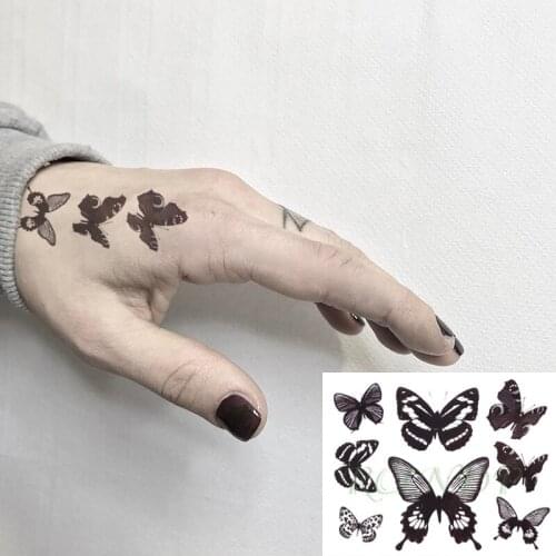 Waterproof Temporary Tattoo Sticker Black Butterfly Small Body Art Fake Tatto Flash Tatoo Wrist Foot Hand for Men Women