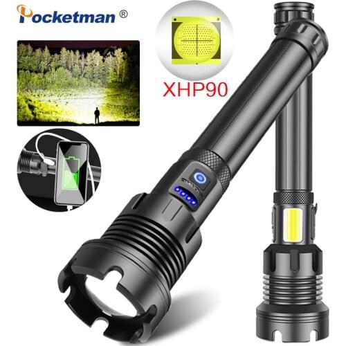 30000 LM Brightest XHP90 LED Flashlight XHP50 Rechargeable USB Zoomable Torch XHP70 18650 26650 Hunting Lamp for Camping