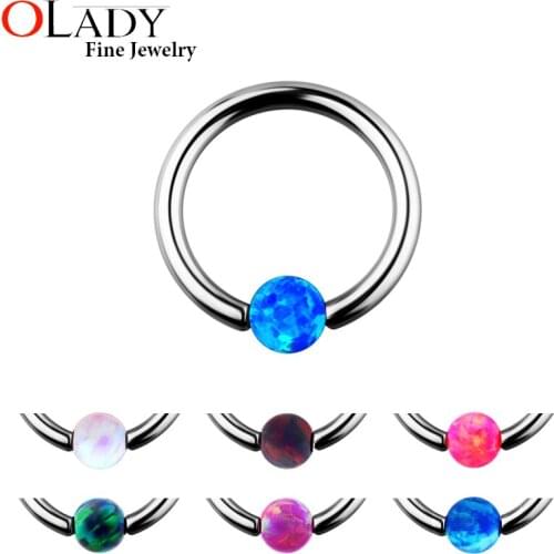 Septum Piercing Opal Stone Closure [100% Titanium] Nipple Lip Tragus Eyebrow Earring Nose Rings Body Jewelry