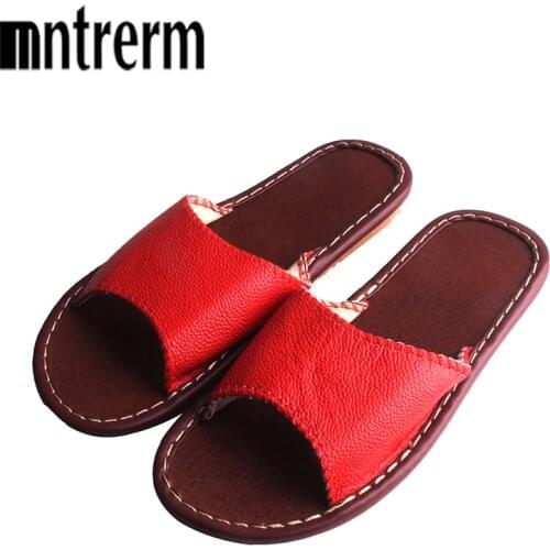 2020 Home Leather Slippers Sheepskin Slippers For Women Spring And Summer Indoor Floor Home Shoes Skid And Cow Muscle Slides