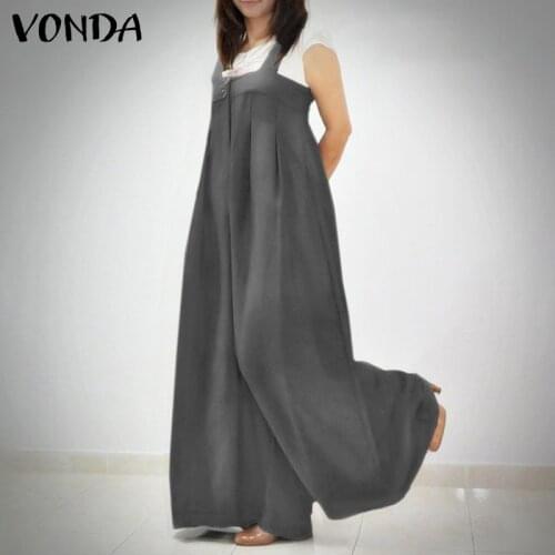 Loose Jumpsuits Women'Overalls Solid Color Wide Leg Pants Rompers 2021 VONDA Casual Summer Palazzo Dungarees Plus Size