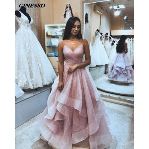 2021 New Custom Made Long Prom Dresses Plus Size For Women Shinning Ruffles Sexy Evening Dress Party Elegant Robe De Soiree