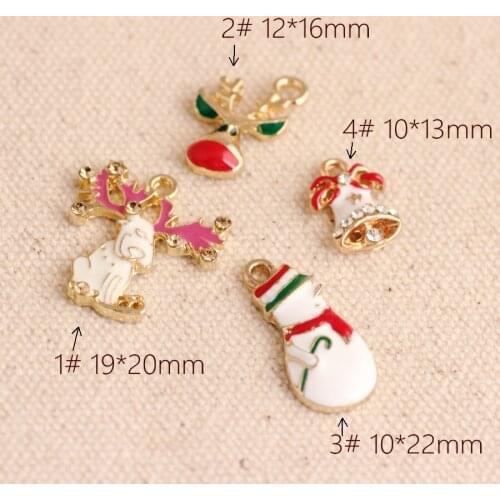 10pcs Christmas Charms Enamel Pendant Rhinestone Elk Snowman Bell of Accessories Handmade Jewelry Decoration DIY