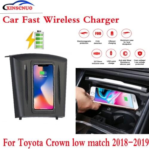10W QI Car wireless Charger Mobile For Toyota Crown low match 2018-2019 Fast Charging Case Plate Central Console Storage Box