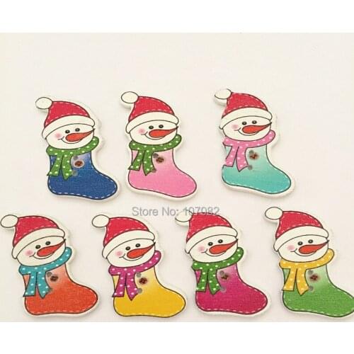 200pcs 34x30mm Mix Snowman Socks Stocking Shaped Wood Buttons Christmas Xtmas DIY Crafts Embellishments