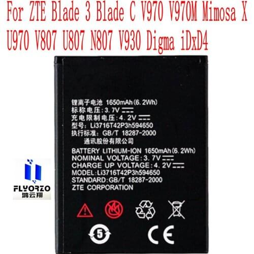 High Quality 1600mAh Li3716T42P3h594650 Battery For ZTE Blade 3 BladeC V970 V970M Mimosa X U970 V807 U807 N807 V930 Mobile Phone