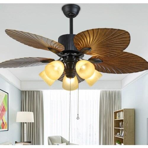 American style fan light European style chandelier solid wood ceiling fan light hotel decoration LED fan ceiling fan