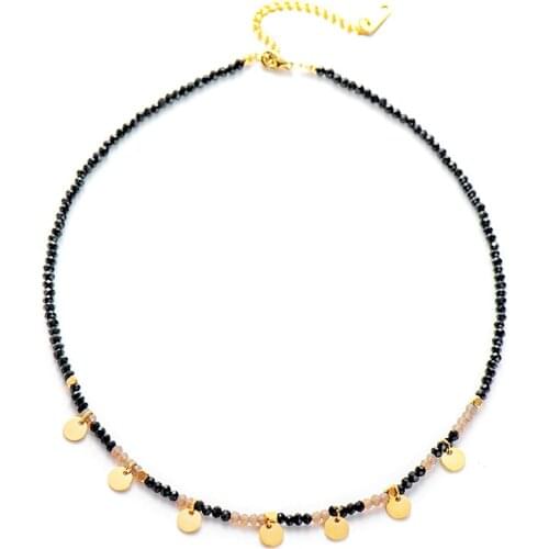 Boho Tiny Disc Charms Crystal Beads Chain Necklaces For Women Temperament Metal 18 K Plated Choker Necklace Jewelry Accessories