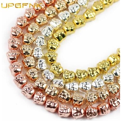 8mm 20pcs Gold Silvers Hematite Natural Stone Maitreya Buddha head Loose Spacer Beads For Jewelry Making Diy bracelet accessorie