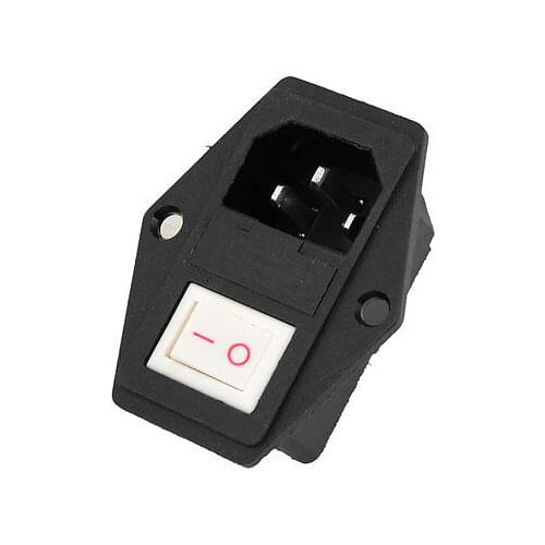 Black Housing AC 250V 15A IEC C14 Male Plug Power Socket + 2 Pins SPST Rocker Switch