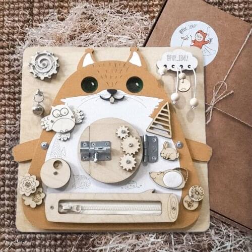 Wooden Sensory Activity Board for Toddler Animal Shaped Montessori Basic Motor Skill Board Locks Latches Activity Board