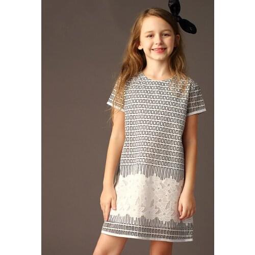 Childrens clothing New girl cotton plaid short sleeve dress