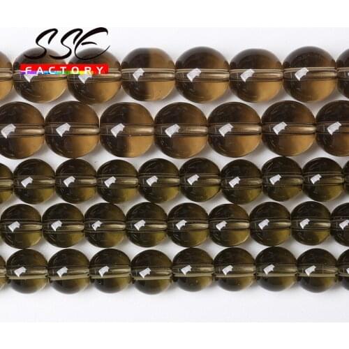 Smooth Smokys Quartzs Crystal Glass Beads For Jewelry Making Round Spacer Beads 4 6 8 10 12 mm Diy Bracelet Necklace 15" Strand