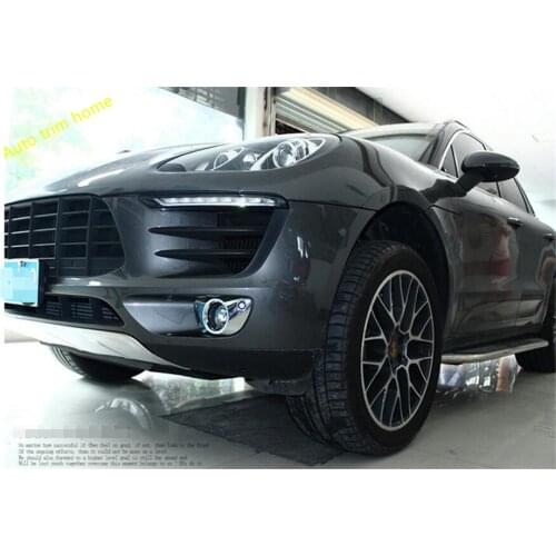 Lapetus Chrome Front Bumper Fog Lights Lamps Frame Cover Trim 2 Piece Fit For Porsche Macan 2014 - 2017 Auto Accessories