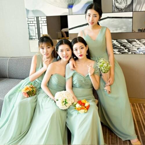 J0100 Custom Made Long Chiffon Green Bridesmaid Dresses Prom Graduation Dress Wedding Party Robe Women Vestidos Sweet Memory