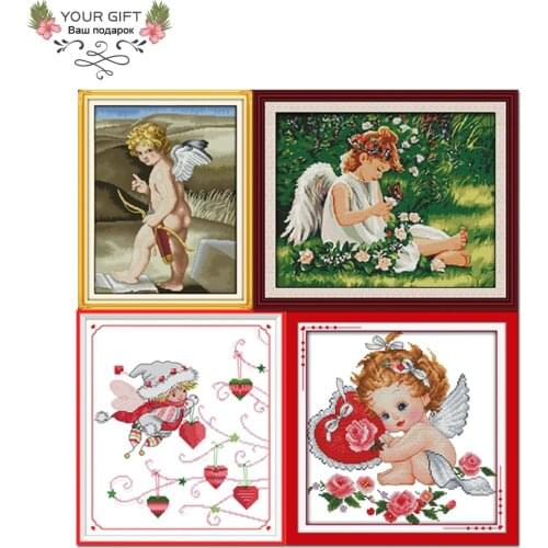Joy Sunday R215R219R230R264 Home Decor Angel On Greenery Angels Wings Christmas Gifts Of Spirit Cupid Cross Stitch Kits