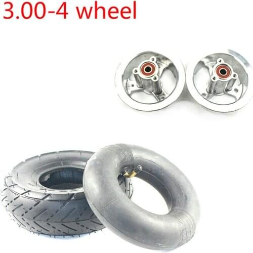 3.00-4 Tire Wheel 10 Inch Tyre and Inner Tube +4 Inch Alloy Rims Hub for Electric Scooter Gas Scooter Bike Motorcycle
