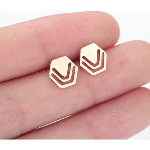 Chandler 316L Stainless Steel Creative Boho Hexagon Earrings Metal Geometry Stud Earring For Women Nickel Free European Bronics