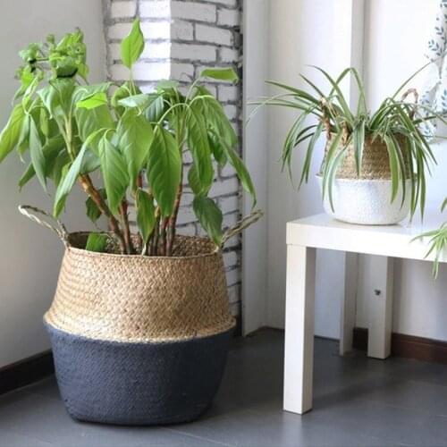 Round Foldable Storage Basket Round Toy Snack Flower Basket Garden Decoration Flower Pot Basket Natural Material Crafts