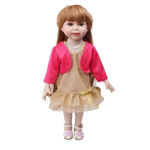 18 inch Girls doll clothes American newborn Fashionable gold dress + magenta coat Baby toys fit 43 cm baby dolls c641