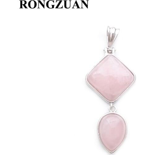 RONGZUAN pendant necklace Natural Stone Rose Quartzs Square Water Drop Shape Beads Long Pendant Women Jewelry Chain 18" TN3766