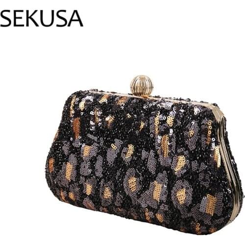 Leopard Sexy Women Evening Bags Mixed Color Diamonds Luxury Metal Small Day Clutches Sequined Messenger Purse