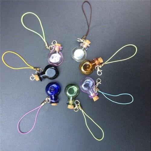 Mini Corks Glass Bottles With Lobster Clasp Key Chains Oblate Vials Handmade Gift Jars Pendants Mix 7 Colors
