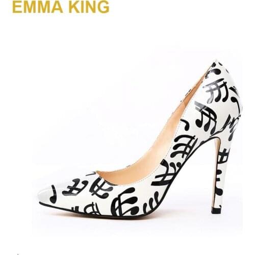 Fashion Music Note Print Women High Heel Pumps Pointed Toe 12 CM Stiletto Heels Ladies Summer Party Heels Shoes Woman 2019 New