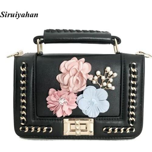 Siruiyahan Fashion Brands Women Leather Handbags Women Shoulder Bag for Teenage Girls Flap Bag Leather with Floral Chain Bolsas