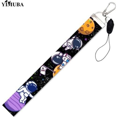 Cartoon Universe Astronaut Hand Rope Keychain Rocket Planet Spaceman Lanyards Straps for Keys Mobile Phone ID Card Badge Holder