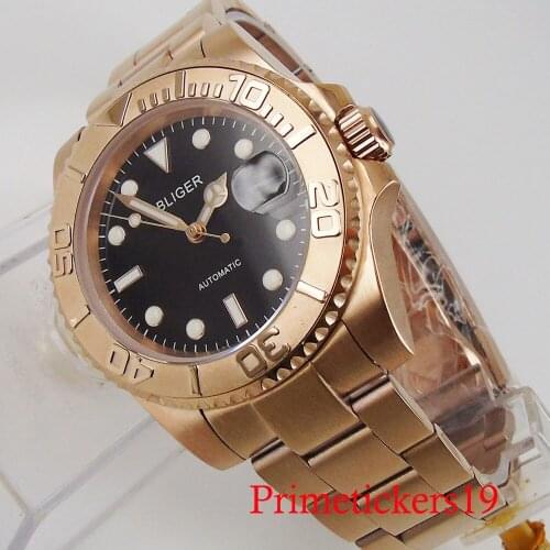 BLIGER 40mm Alloy golden plated auto date NH35 miyota 8215 automatic movement men wristwatch