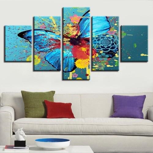 Wall Art Paintings 5 Pieces Colorful Butterfly Abstract Living Room Home Framework Printing Poster Modular Pictures Canvas Decor