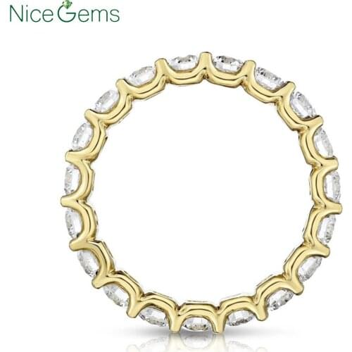 NiceGems 14k Yellow Gold 1.3CTW to 1.8CTW 2.5MM DF Color Moissanite Full Eternity Wedding Band "Scallop" Setting for Daily wear