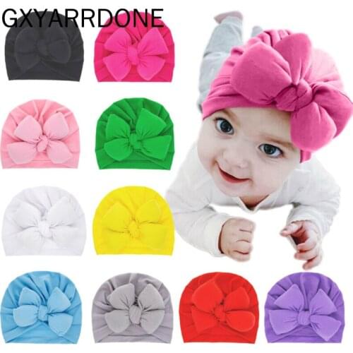 2020 New Baby Girls Turban Hats Fashion Kids Double Bowknot Bonnet Caps Children Bows Photo Props Headwear Hair Accessories