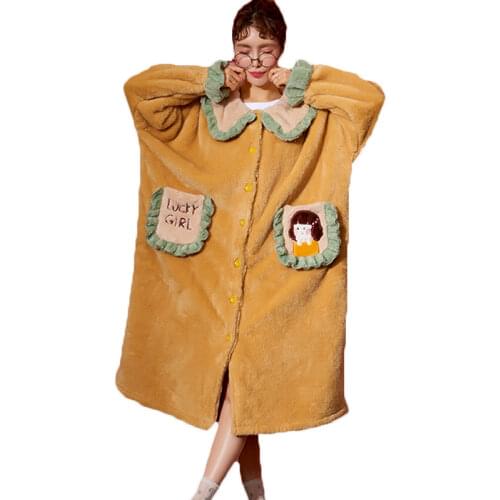 New 2021 Nightgown Women Autumn Winter Long Thick Flannel Coral Fleece Pajamas Women Spring Bathrobes 69a