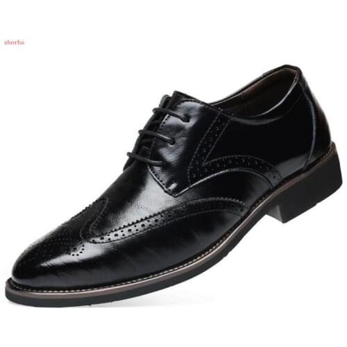 New fashion Men Oxford Genuine Leather Dress Shoes Brogue Lace Up Flats Male Casual Shoes Black Brown Size 37-46