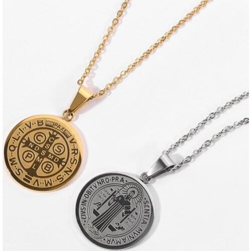 New Fashion Golden Silver Round Letter Cross Pattern Front and Back with Different Patterns Popular Pendant Necklace Jewelry