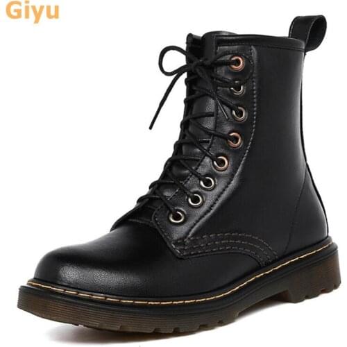 2020 autumn womens boot brands Genuine Leather Girl Martin Boots lace-up womens short boots Large size35-43 Flat student shoes