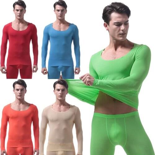 Autumn Winter Mens Super Thin Seamless Thermal Long Johns Tops T-shirts Blouse Thermal T Shirt Soft Long Sleeve T-Shirt