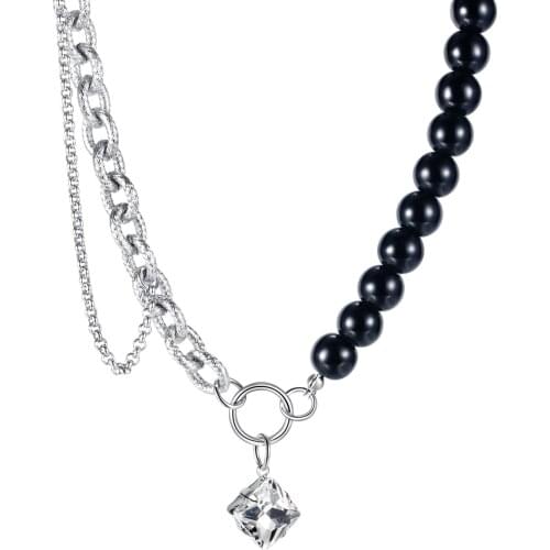 Cyue Punk 316L Stainless Steel Necklace Glass Stone Chain AAA CZ Pendant For Women Fashion Jewelry ZYN069 Birthday Gift