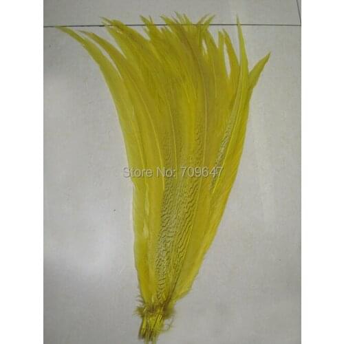 Feathers Top! 100Pcs/lot! Silver Pheasant Feather Tails dyed Yellow Colour 20-22inches 50-55cm -Craft Millinery Fly Fishing