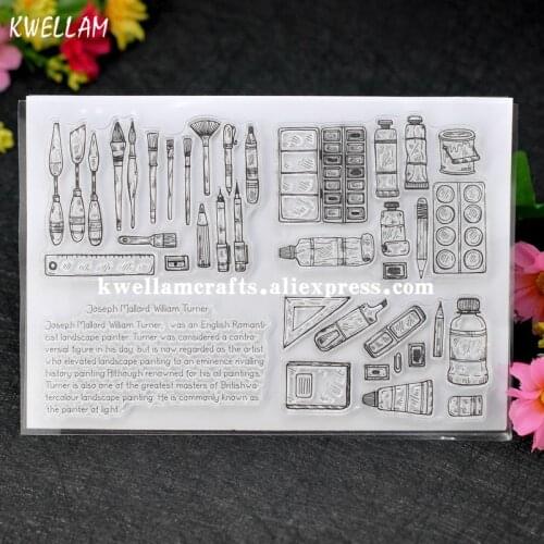 Painting Brush Pigment Ruler Scrapbook DIY photo cards account rubber stamp clear stamp transparent stamp 11x16cm 7063027