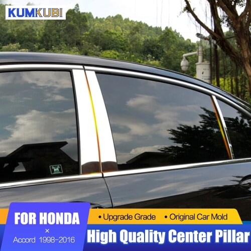 Fit For Honda Accord 6th 7th 8th 9th 1998-2016 Car Styling Stainless Steel Center Pillars Window Sill Frame Cover Moldings 6Pcs