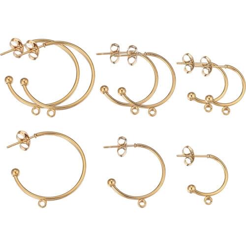 10pcs/lot 15mm 20mm 25mm C Gold Stainless Steel Earrings Hooks Posts with Hole Ear Studs Earring Making Supplies Wholesale Items
