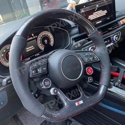 Carbon Fiber Cow Leather Car Steering Wheel and button For Audi A4/A5/Q7
