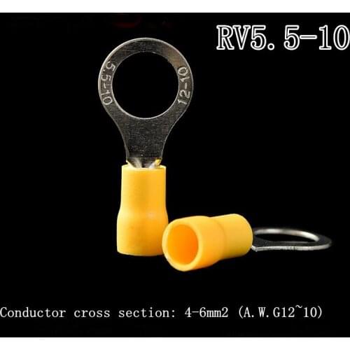 RV5.5-10 pre-insulated terminal cold-pressed terminal block O-shaped round copper nose yellow