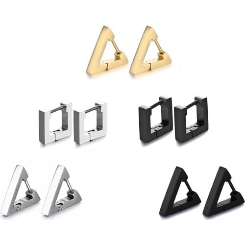 Gothic Triangle Earrings Unisex Punk Rock Stainless Steel Men Women Ear Stud Earrings Pierced Push-Back Ear Plug Buckle Jewelry