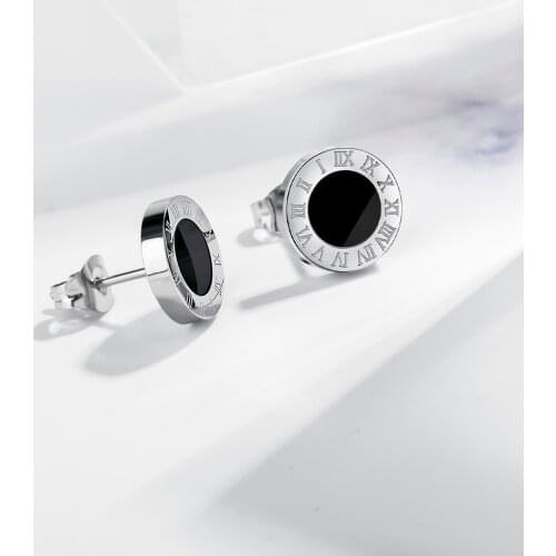 Fashion Stainless Steel Stud Earrings For Women Men Geometric Round Roman Number Statement Earrings Jewelry Gifts Accessories